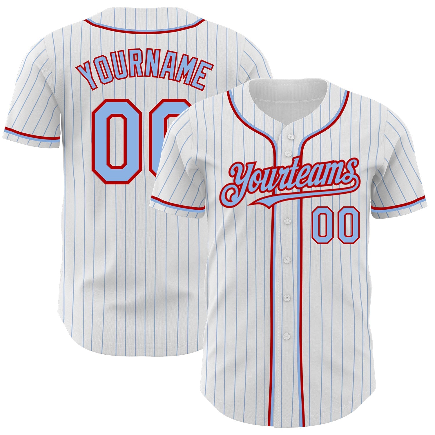 Custom White Light Blue Pinstripe Red Authentic Baseball Jersey - Sky-Custom