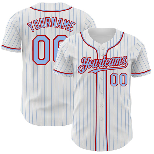 Custom White Light Blue Pinstripe Red Authentic Baseball Jersey - Sky-Custom