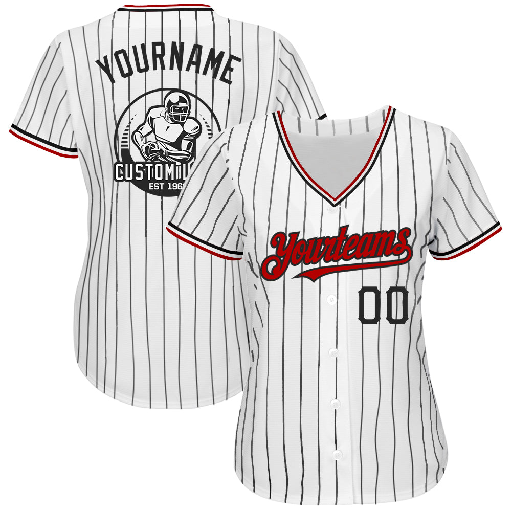Custom White Black Pinstripe Red Authentic Baseball Jersey - Sky-Custom