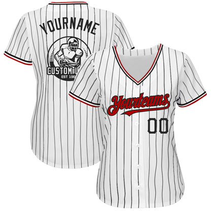 Custom White Black Pinstripe Red Authentic Baseball Jersey - Sky-Custom