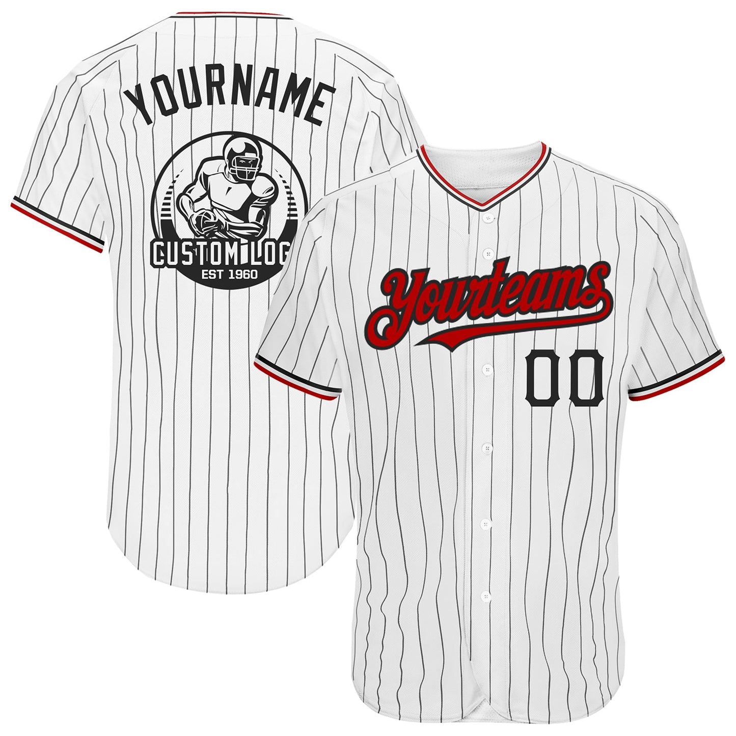 Custom White Black Pinstripe Red Authentic Baseball Jersey - Sky-Custom