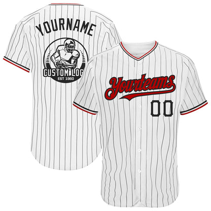 Custom White Black Pinstripe Red Authentic Baseball Jersey - Sky-Custom