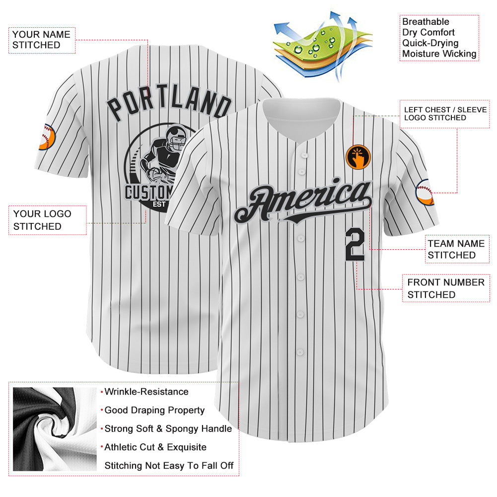 Custom White Black Pinstripe Gray Authentic Baseball Jersey - Sky-Custom
