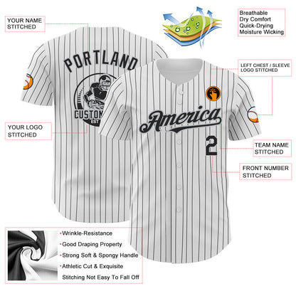 Custom White Black Pinstripe Gray Authentic Baseball Jersey - Sky-Custom