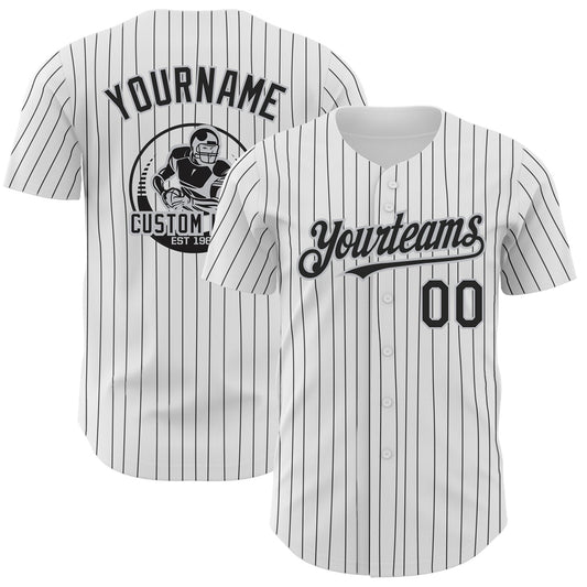 Custom White Black Pinstripe Gray Authentic Baseball Jersey - Sky-Custom