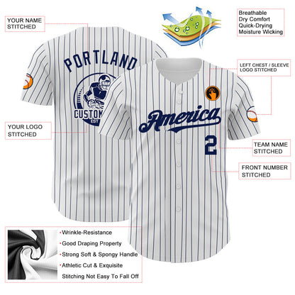Custom White Navy Pinstripe Navy Authentic Baseball Jersey - Sky-Custom