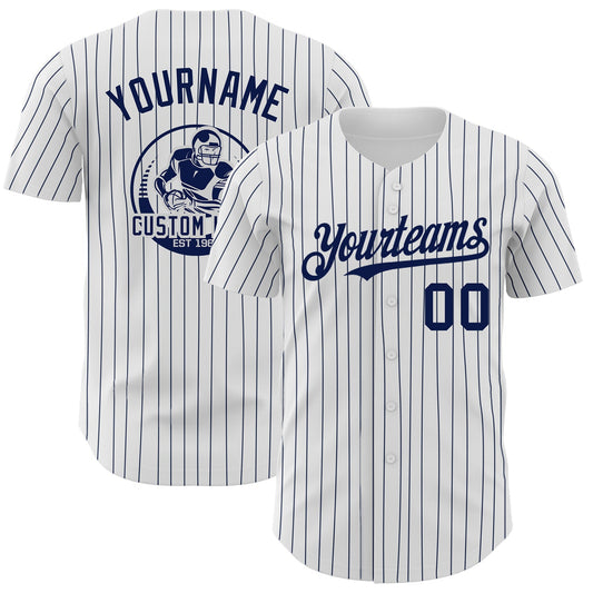 Custom White Navy Pinstripe Navy Authentic Baseball Jersey - Sky-Custom