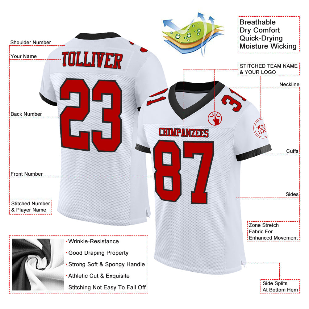 Custom White Red-Black Mesh Authentic Football Jersey - Sky-Custom