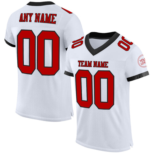 Custom White Red-Black Mesh Authentic Football Jersey - Sky-Custom