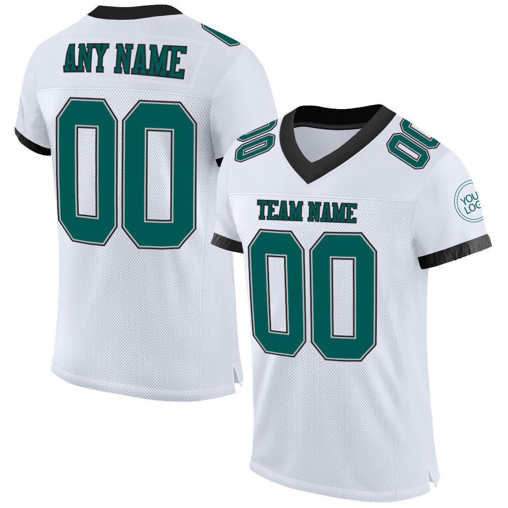 Custom White Midnight Green-Black Mesh Authentic Football Jersey - Sky-Custom