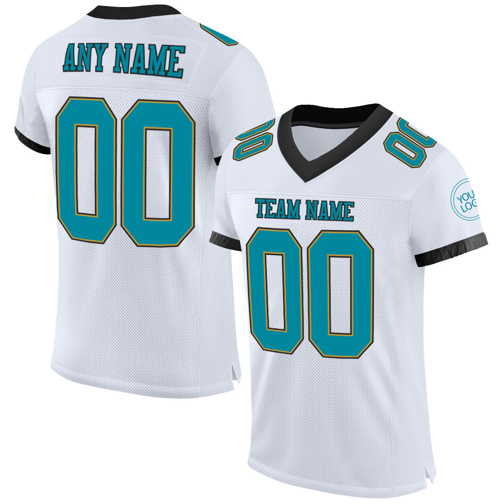 Custom White Teal Old Gold-Black Mesh Authentic Football Jersey - Sky-Custom