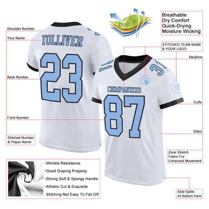 Custom White Light Blue-Black Mesh Authentic Football Jersey - Sky-Custom