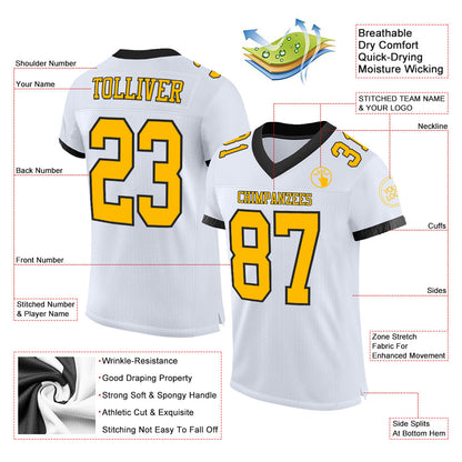 Custom White Gold-Black Mesh Authentic Football Jersey - Sky-Custom