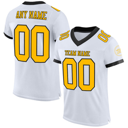 Custom White Gold-Black Mesh Authentic Football Jersey - Sky-Custom