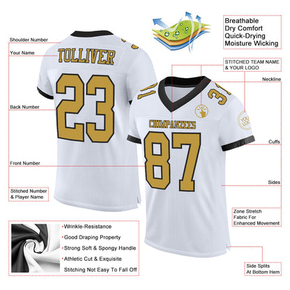 Custom White Old Gold-Black Mesh Authentic Football Jersey - Sky-Custom