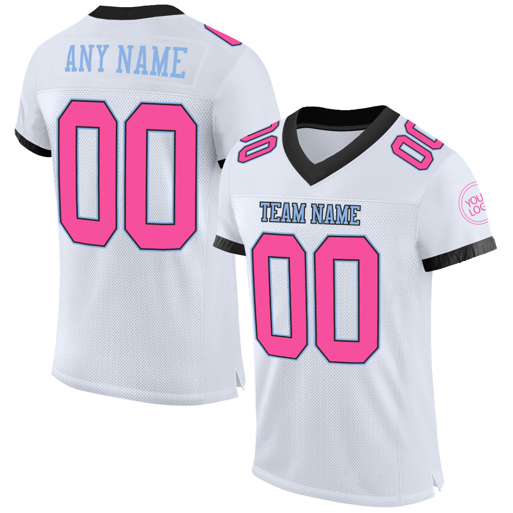 Custom White Pink Black-Light Blue Mesh Authentic Football Jersey - Sky-Custom