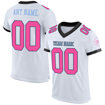 Custom White Pink Black-Light Blue Mesh Authentic Football Jersey - Sky-Custom