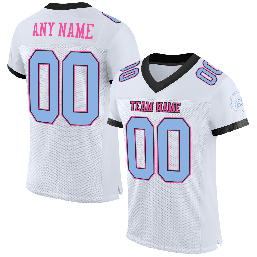 Custom White Light Blue Black-Pink Mesh Authentic Football Jersey - Sky-Custom