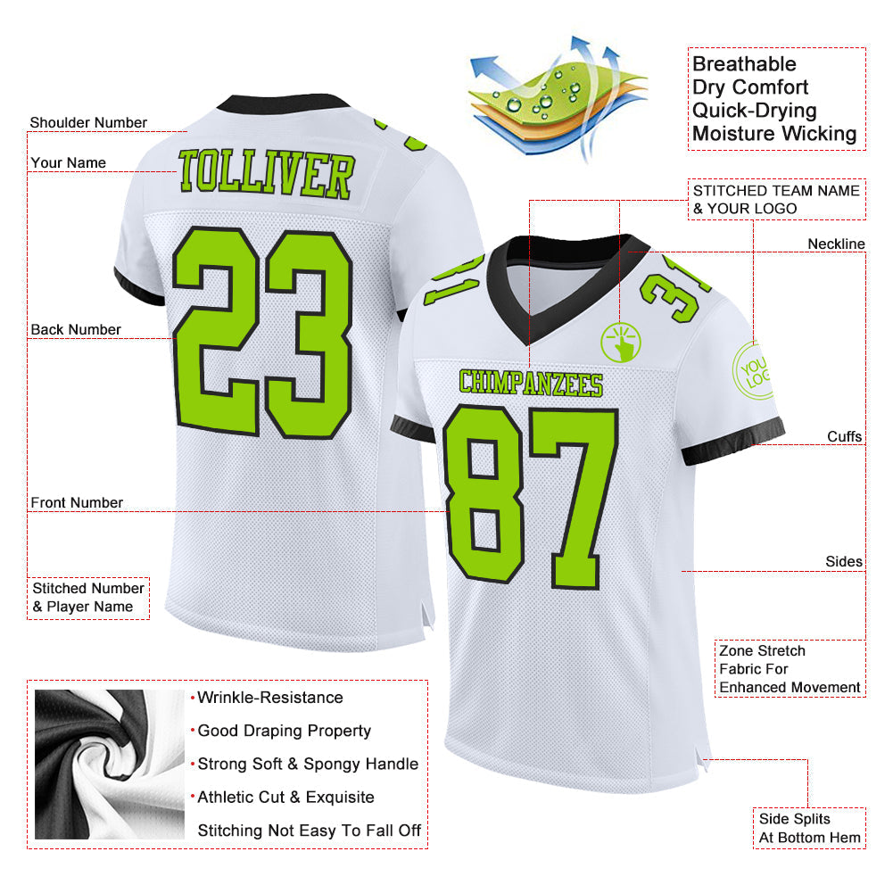 Custom White Neon Green-Black Mesh Authentic Football Jersey - Sky-Custom