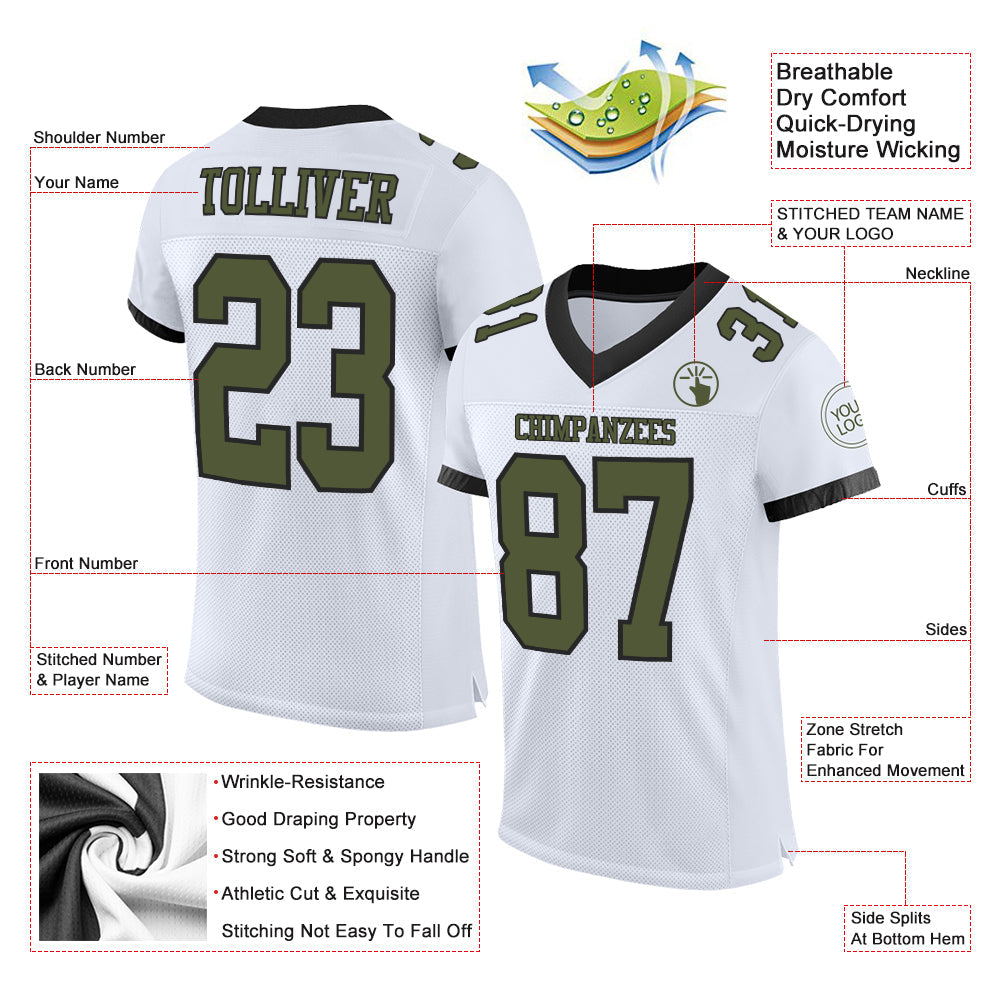 Custom White Olive-Black Mesh Authentic Football Jersey - Sky-Custom