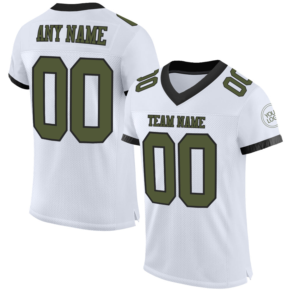 Custom White Olive-Black Mesh Authentic Football Jersey - Sky-Custom