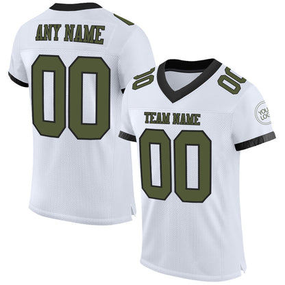Custom White Olive-Black Mesh Authentic Football Jersey - Sky-Custom