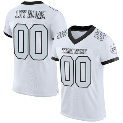Custom White Silver-Black Mesh Authentic Football Jersey - Sky-Custom