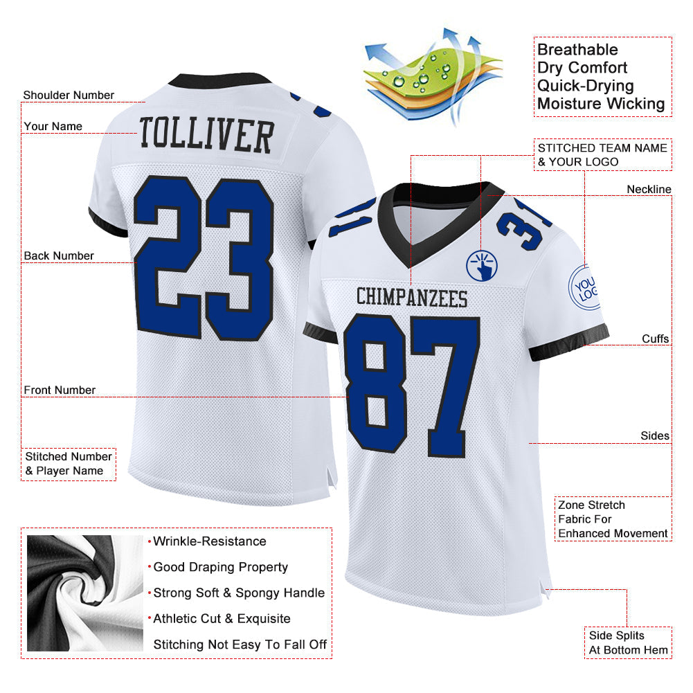 Custom White Royal-Black Mesh Authentic Football Jersey - Sky-Custom