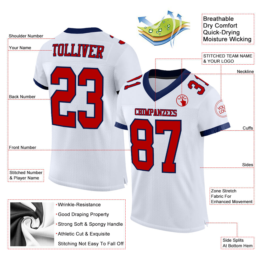 Custom White Red-Navy Mesh Authentic Football Jersey - Sky-Custom