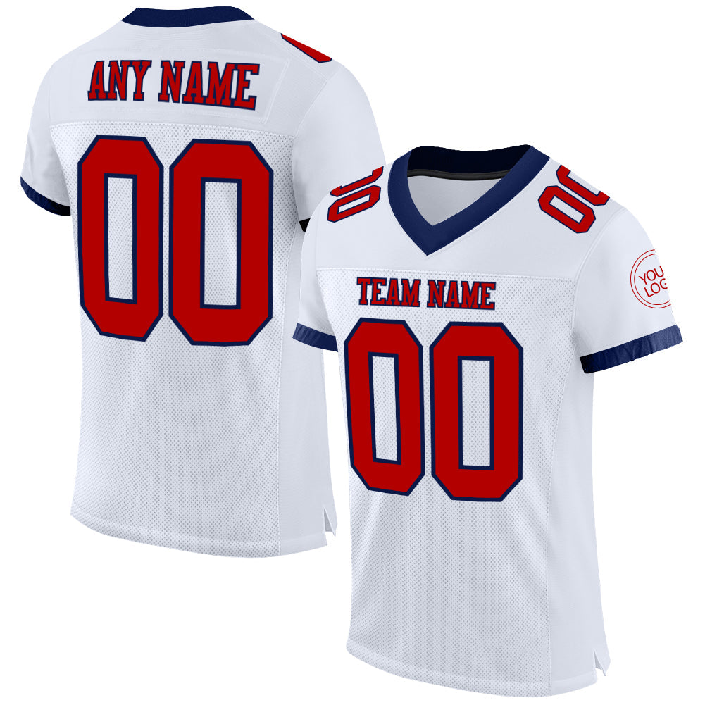 Custom White Red-Navy Mesh Authentic Football Jersey - Sky-Custom