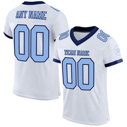 Custom White Light Blue-Navy Mesh Authentic Football Jersey - Sky-Custom