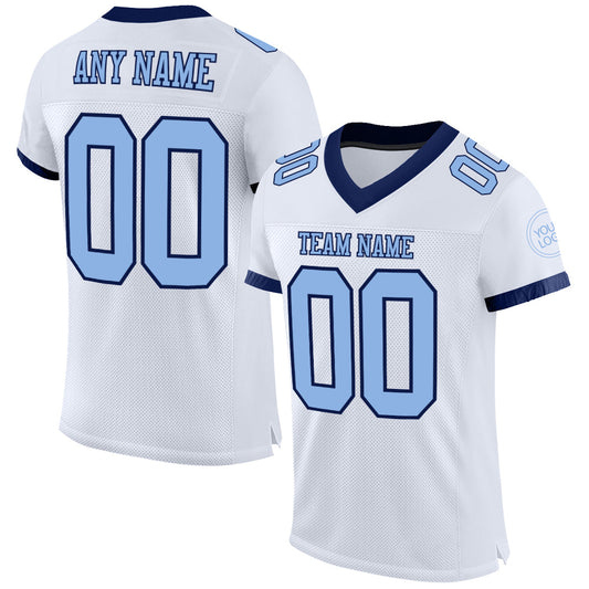 Custom White Light Blue-Navy Mesh Authentic Football Jersey - Sky-Custom
