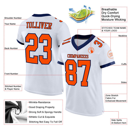 Custom White Orange-Navy Mesh Authentic Football Jersey - Sky-Custom