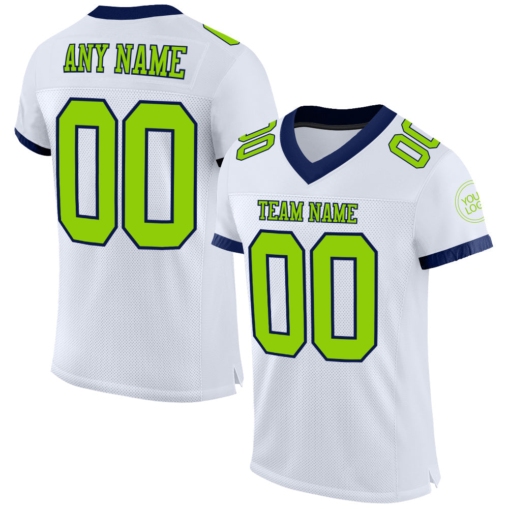 Custom White Neon Green-Navy Mesh Authentic Football Jersey - Sky-Custom