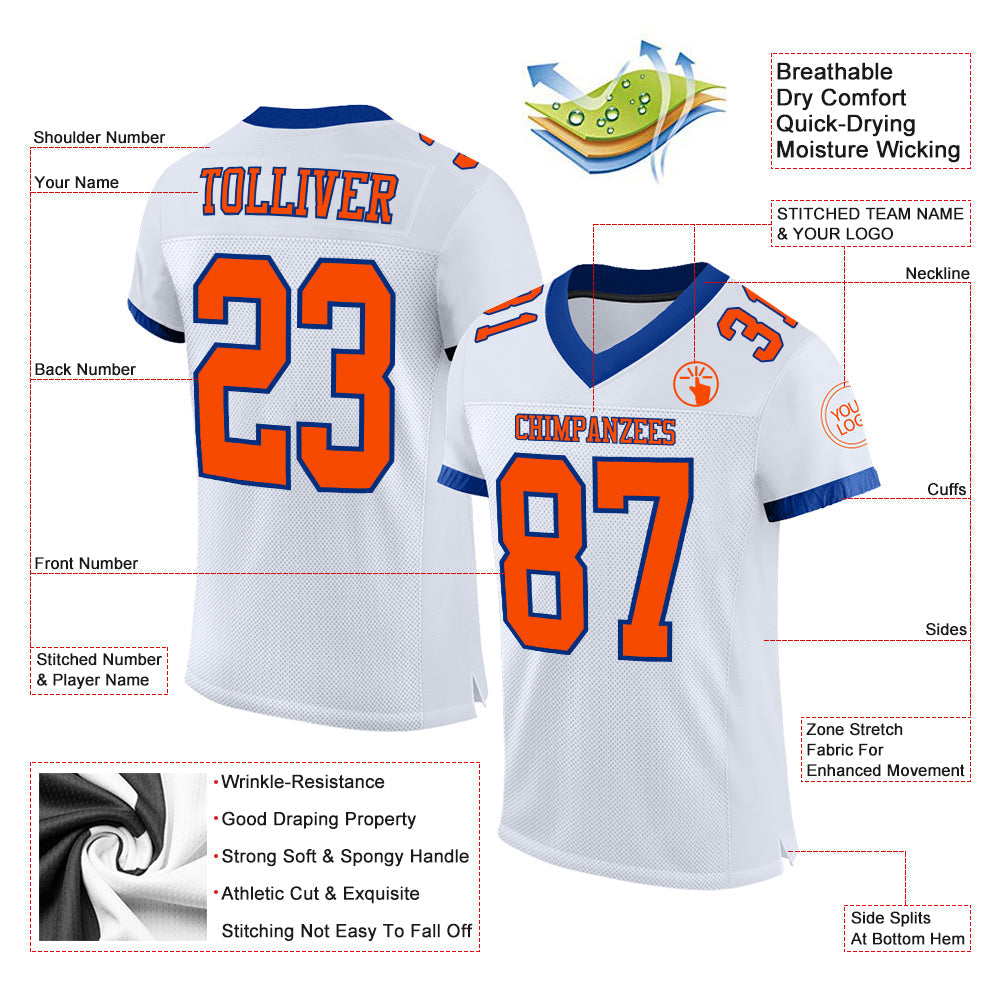 Custom White Orange-Royal Mesh Authentic Football Jersey - Sky-Custom