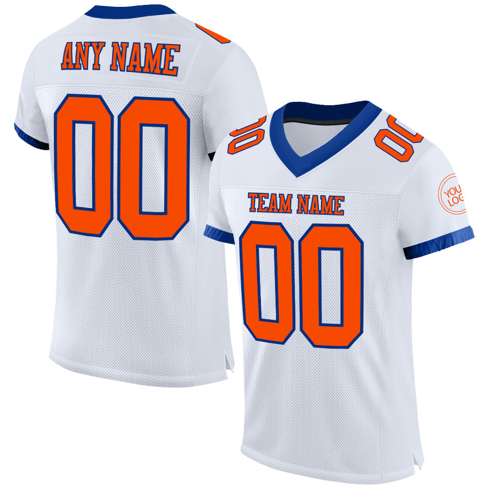 Custom White Orange-Royal Mesh Authentic Football Jersey - Sky-Custom