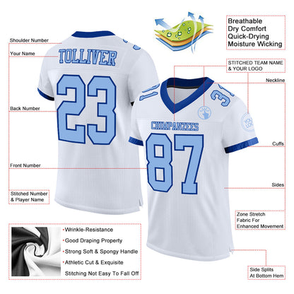 Custom White Light Blue-Royal Mesh Authentic Football Jersey - Sky-Custom