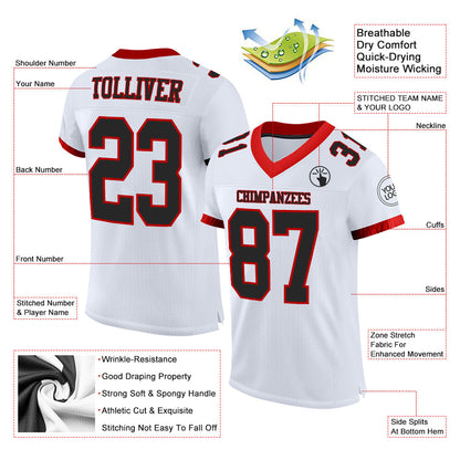 Custom White Black-Red Mesh Authentic Football Jersey - Sky-Custom