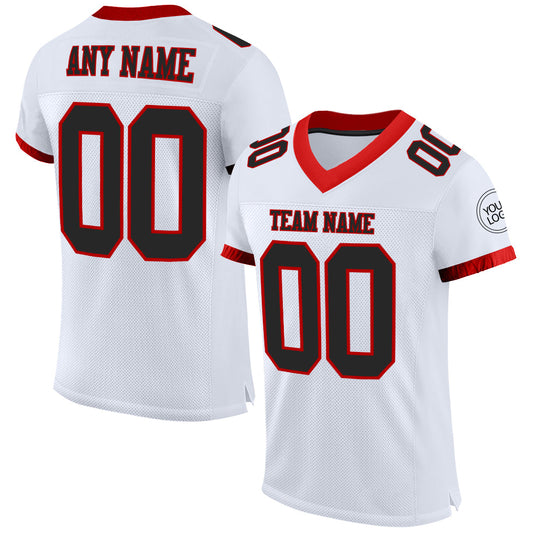 Custom White Black-Red Mesh Authentic Football Jersey - Sky-Custom