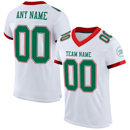 Custom White Kelly Green-Red Mesh Authentic Football Jersey - Sky-Custom