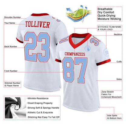 Custom White Light Blue-Red Mesh Authentic Football Jersey - Sky-Custom