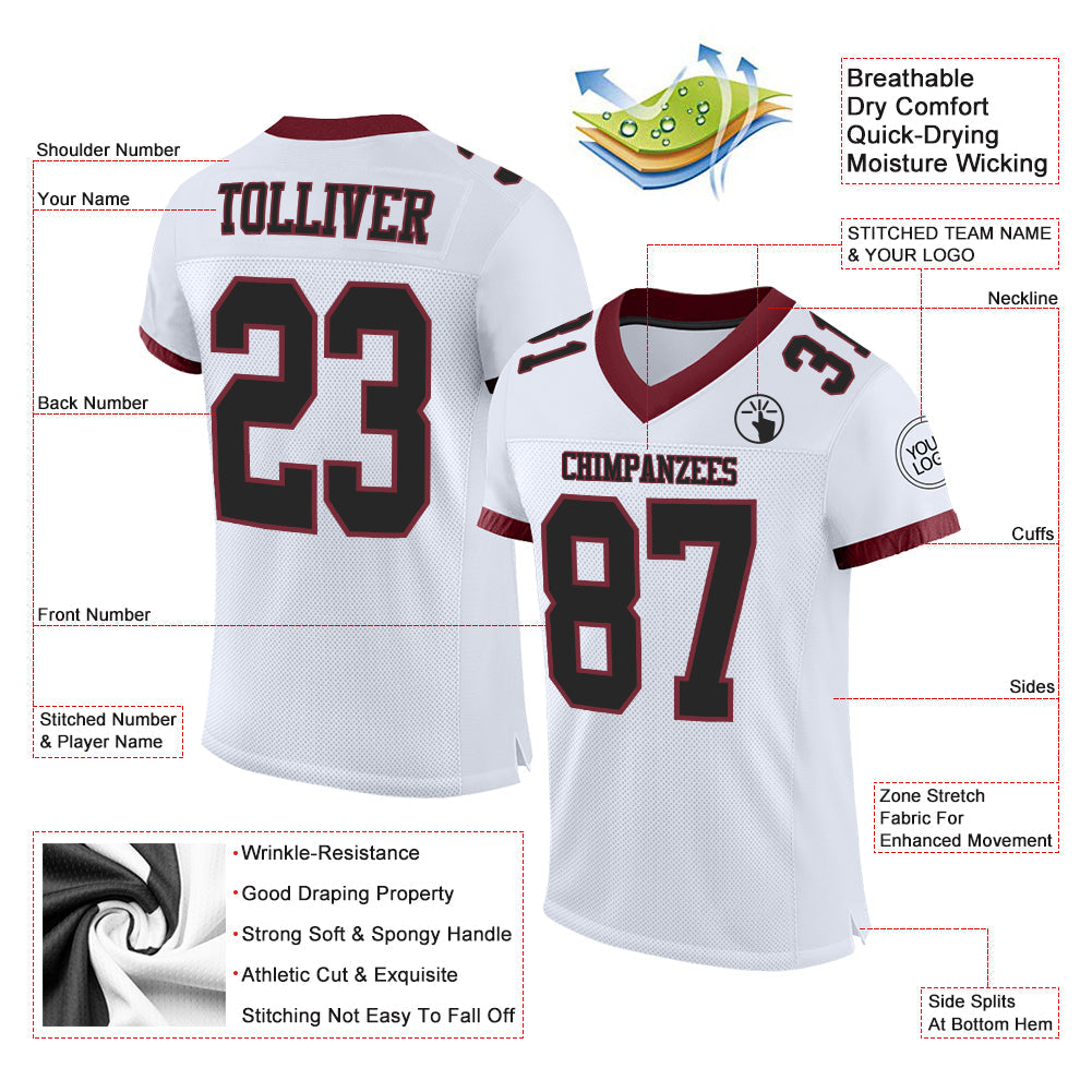 Custom White Black-Burgundy Mesh Authentic Football Jersey - Sky-Custom