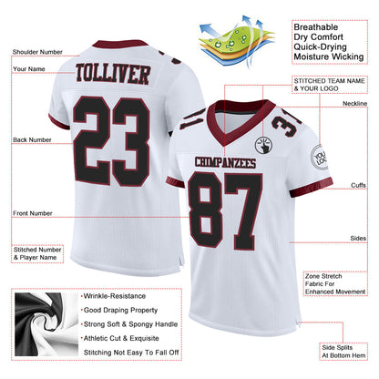 Custom White Black-Burgundy Mesh Authentic Football Jersey - Sky-Custom