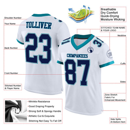 Custom White Navy Gray-Teal Mesh Authentic Football Jersey - Sky-Custom