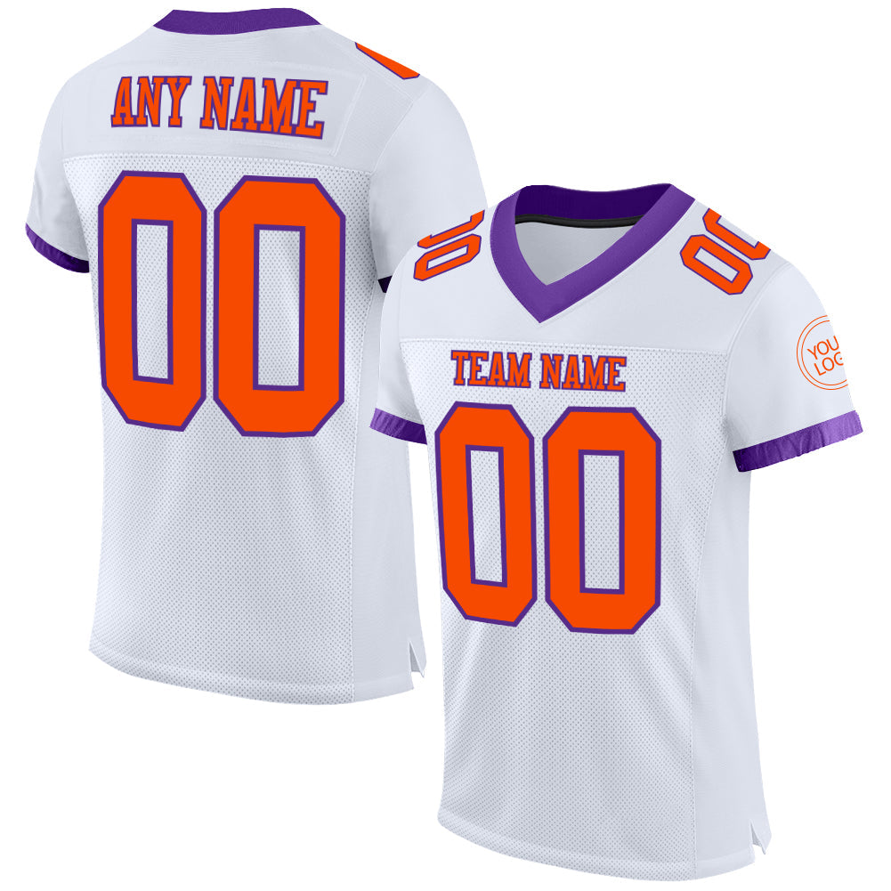 Custom White Orange-Purple Mesh Authentic Football Jersey - Sky-Custom