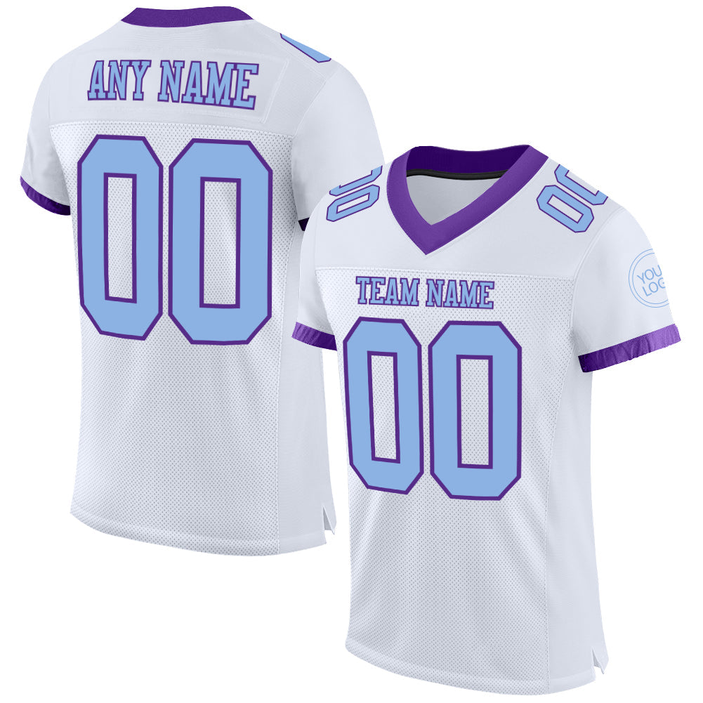 Custom White Light Blue-Purple Mesh Authentic Football Jersey - Sky-Custom