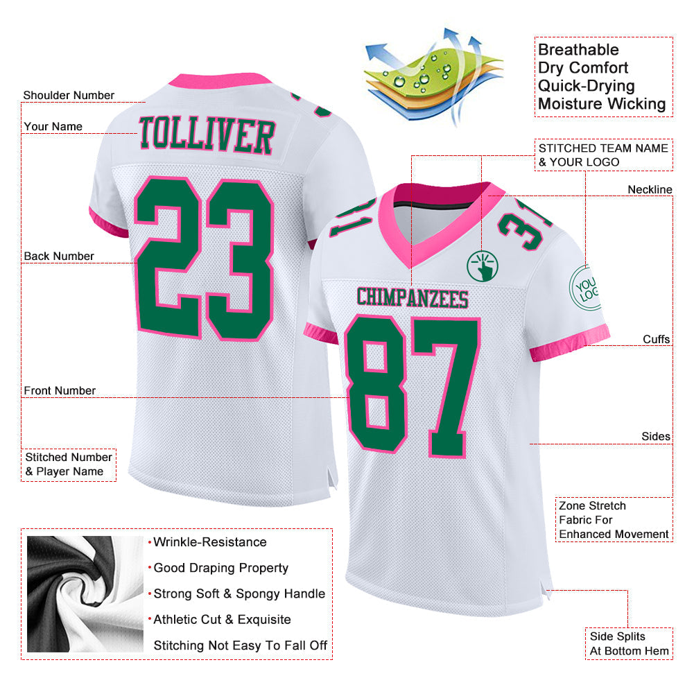 Custom White Kelly Green-Pink Mesh Authentic Football Jersey - Sky-Custom