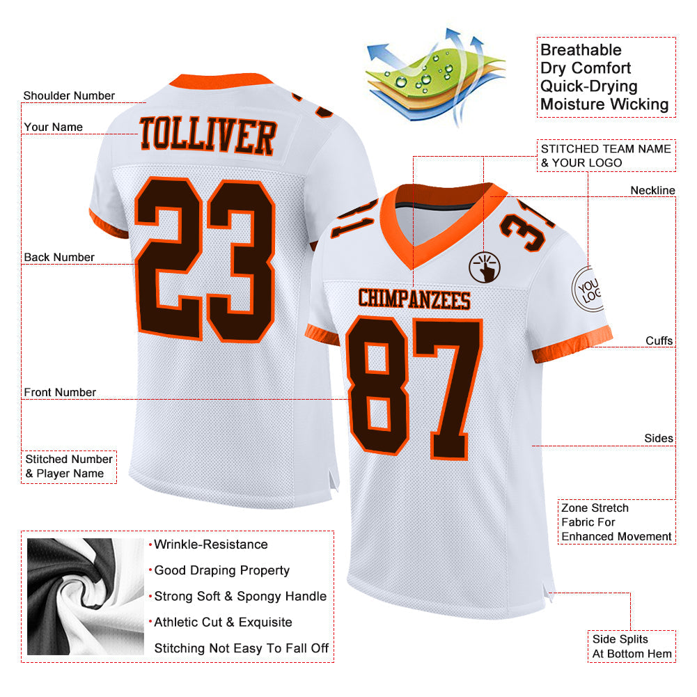 Custom White Brown-Orange Mesh Authentic Football Jersey - Sky-Custom