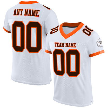 Custom White Brown-Orange Mesh Authentic Football Jersey - Sky-Custom