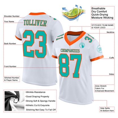 Custom White Aqua-Orange Mesh Authentic Football Jersey - Sky-Custom